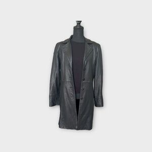Vintage Jones New York Black Leather Trench Coat - Size Large